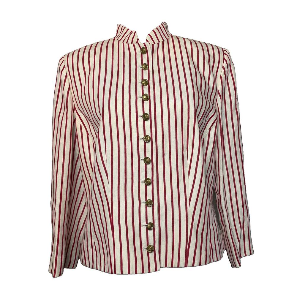 100% Linen Lauren Ralph Lauren Women’s Size 16 Cream/Red Striped Button Jacket